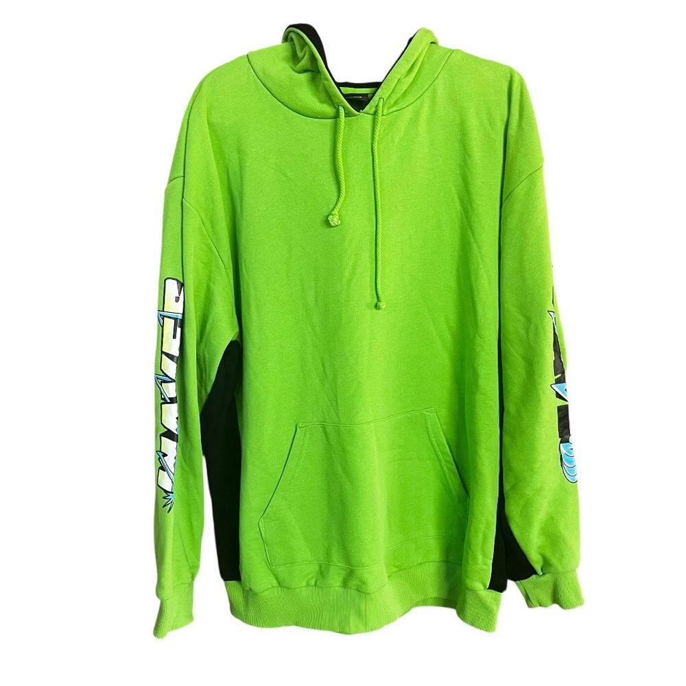 Pink Dolphin Electric Waves Lime Green Cotton Blend Hoodie Sweatshirt SZ XL